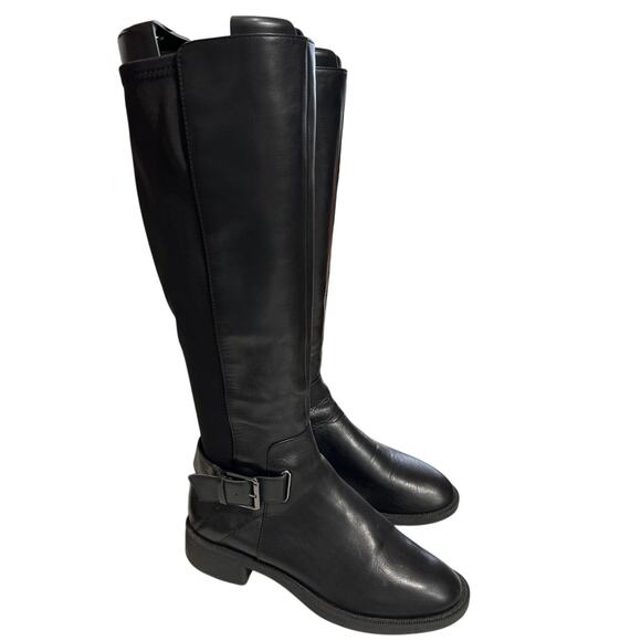 Nine West Women's Black Leather Buckle Strap Tall Riding Boots, Size 6.5, EUC - Picture 1 of 10